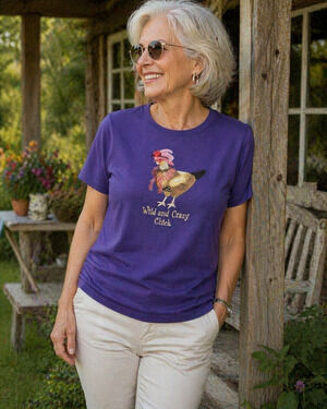 Purple Wild Crazy Chick Graphic Tee LP Red Hat Society Grandma Core Funny  Shirt